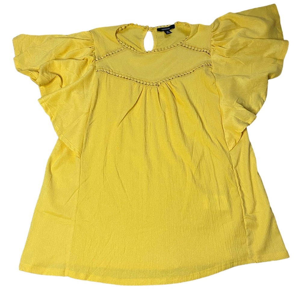Espresso Yellow Flowy Dress Shirt Short Sleeve